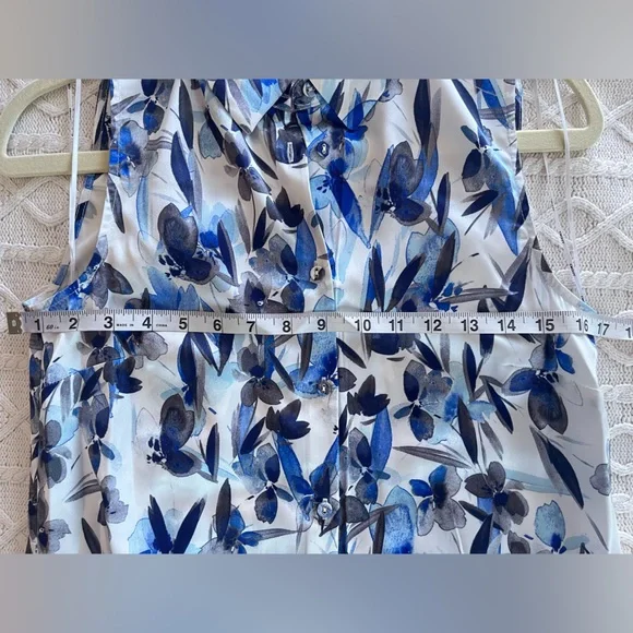 DKNY Floral Blue and White Belted Sleeveless Dress Women’s Size 2 - Picture 13 of 14